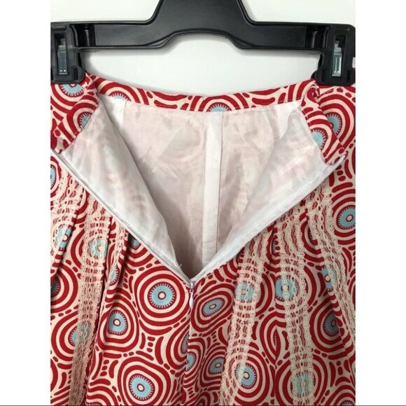 Unbranded Red Circle Patterned A-Line  Knee Length Lace Pleated Skirt Size Small - Picture 2 of 4